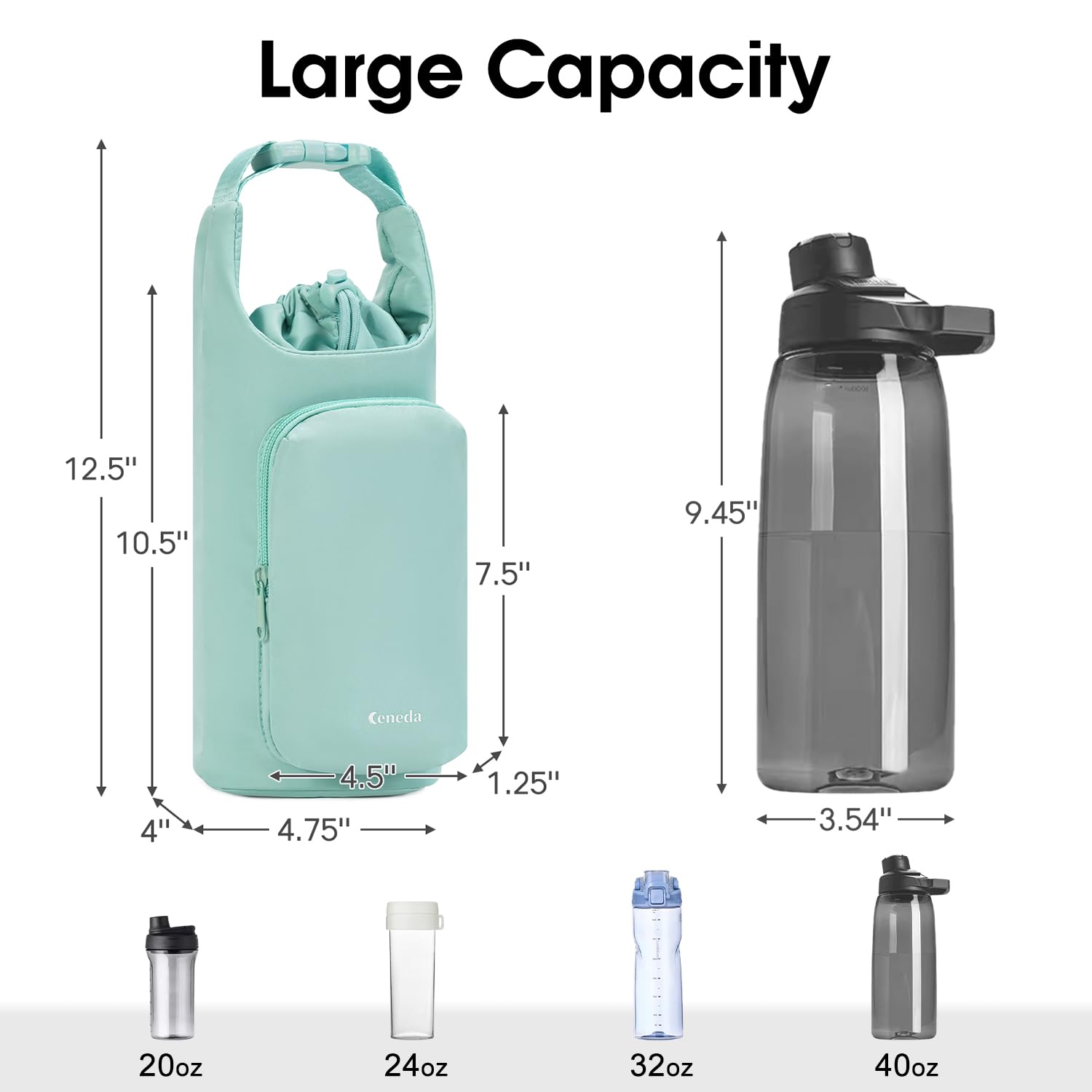 Ceneda Water Bottle Carrier Bag with Phone Pocket 32oz 40oz Tumbler Insulated Water Bottle Holder with Adjustable Shoulder Strap Carrier Sling Bag (Mint Green) - Image 4