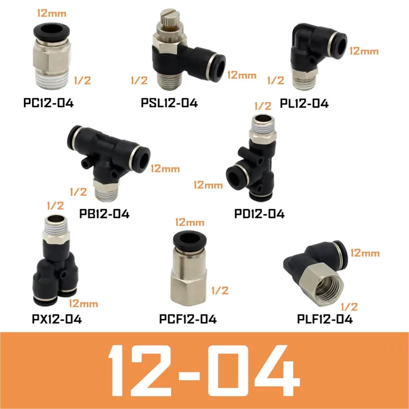 Conector de aire neumático PB de 4 mm, 6 mm, 8/10 mm, rosca de 1/8 1/4 3/8 1/2 (12-04)