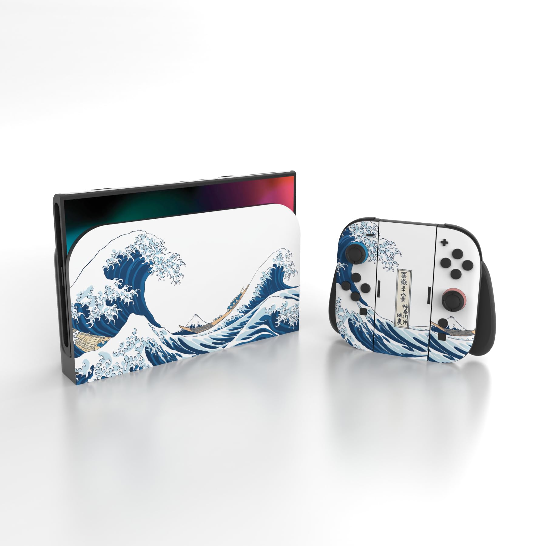PlayVital Full Set Protective Skins for Nintendo Switch 2 Console & Joycon, Customized Vinyl Decal Wrap Sticker for Nintendo Switch 2 & Dock & Hand Grips - The Great Wave off Kanagawa - 3