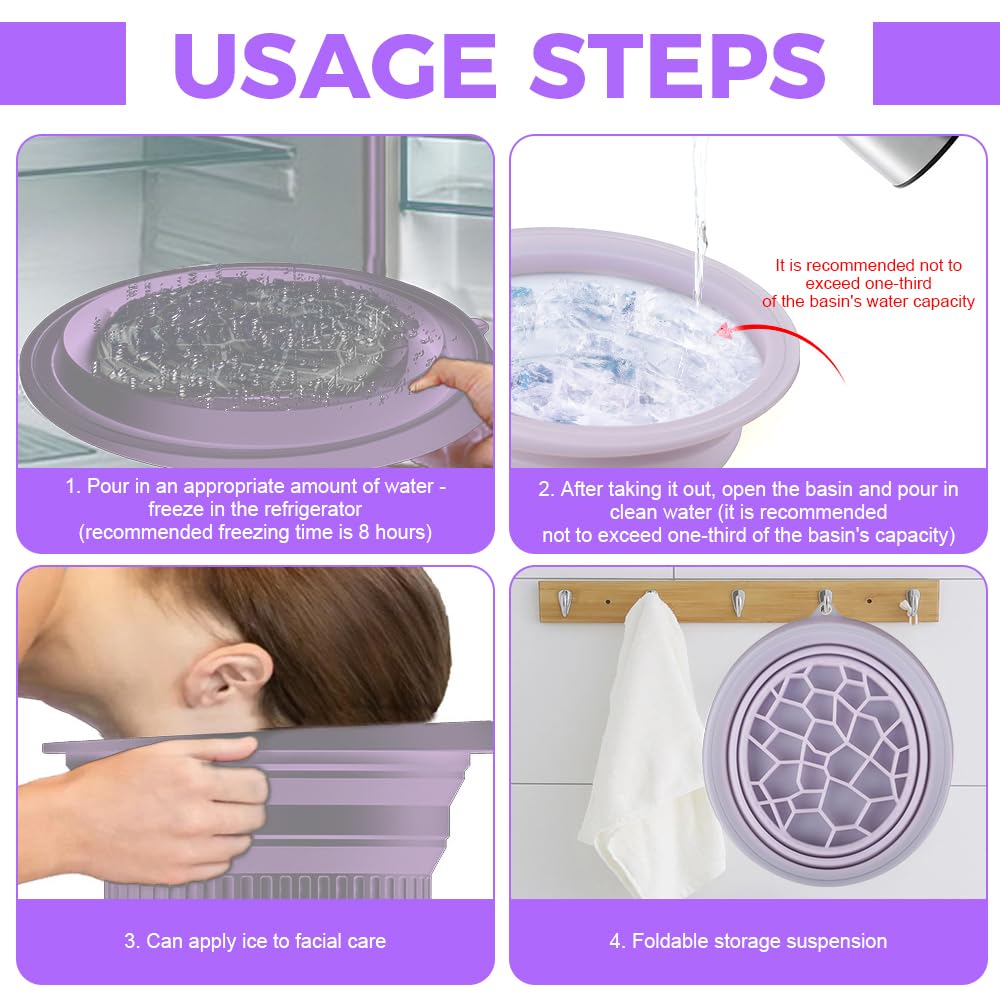 Cuenco Facial Para Hielo, Quick Cooling Face Ice Bath Bowl, Plegable Cuenco De Baño De Hielo Facial con Bandeja de Hielo Incorporad, Portátil Tazón Facial Para El Hogar, De La Hinchazón