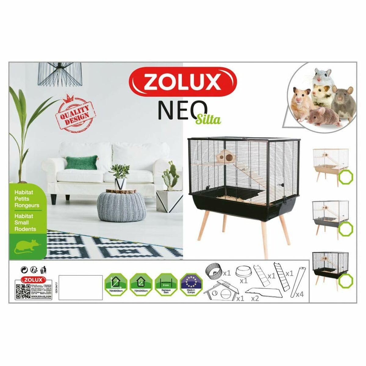 Zolux Jaula Neo Silta - Roedor pequeño (77,5 x 47,5 x 87,5 cm), Color Negro