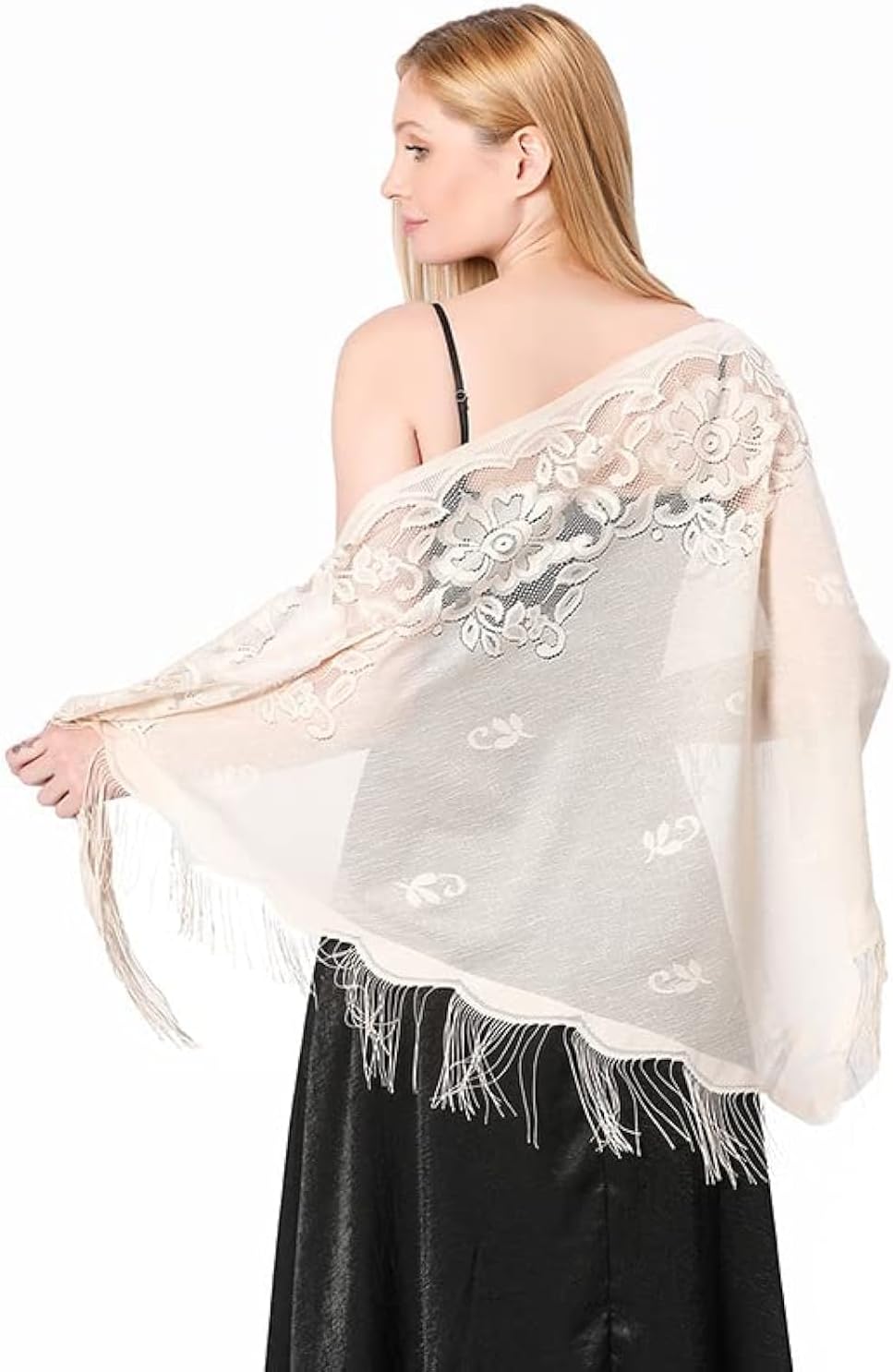 Shawls and Wraps for Evening Dresses, Women Lace Crochet Triangle Shawls 1920s Accessories Formal
