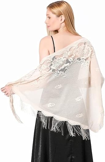 Shawls and Wraps for Evening Dresses, Women Lace Crochet Triangle Shawls 1920s Accessories Formal
