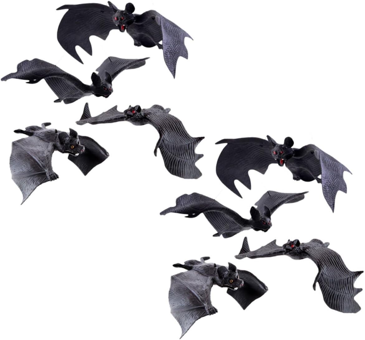 Luxshiny 8pcs Realistic Bat Hanging Decor Set, Large and Small Simulation Bat Pendants for Halloween Party, Indoor Outdoor Window and Garden Hanging Ornaments, Thick and Standard Styles