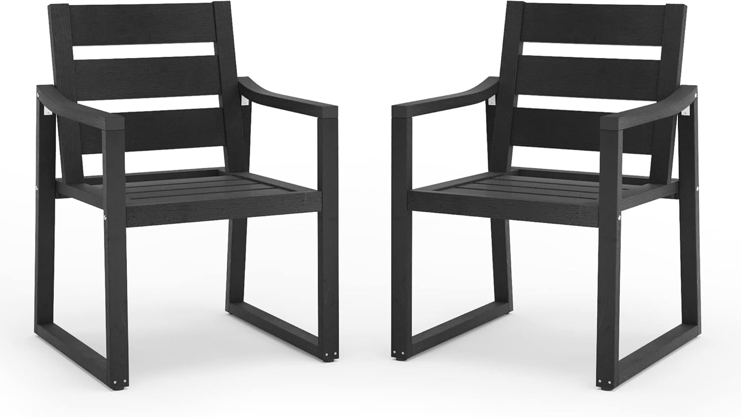 Black Metal Arm Dining Chairs with Square Legs, Set of 2