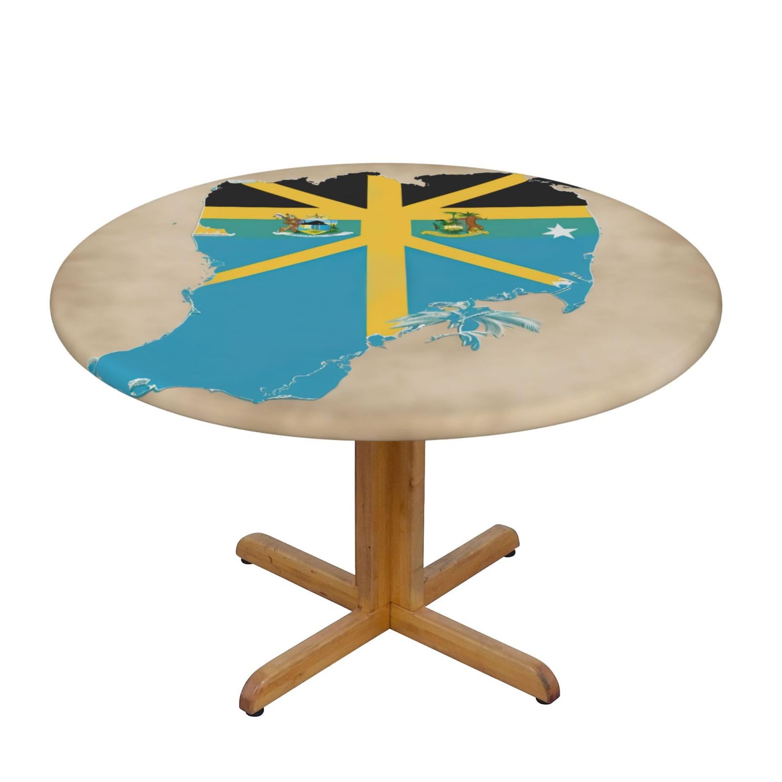 DUWAA Bahamas Flag Map01 Print Oxford Fitted Table Cover For Patio Picnic, Waterproof Round Tablecloth For Home And Outdoor