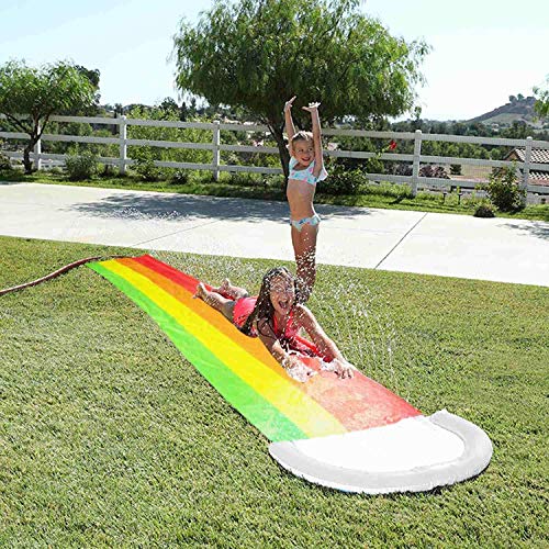 AMENON 14 FT Water Slip Slides for Kids, Rainbow Lawn Water Slides Splash Play Center with Inflatable Crash Pad and Splash Sprinkler Garden Backyard Swimming Pool Toys Outdoor Summer Party Favors