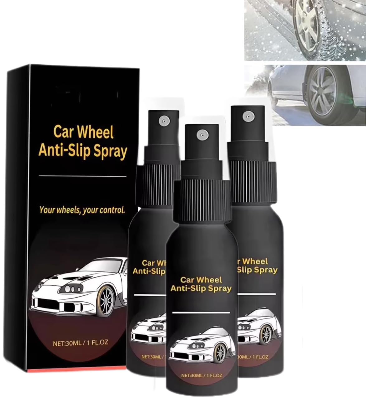 Lot de 3 vaporisateurs antidérapants pour roues de voiture, nettoyeur de roues et de pneus, spray antidérapant pour nettoyage de moyeu de voiture