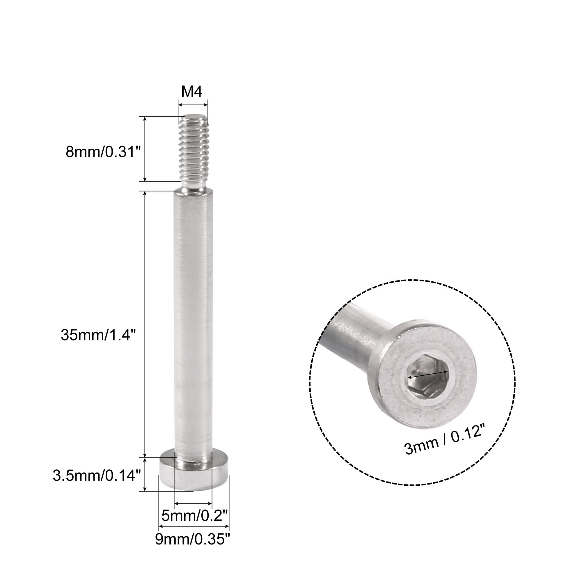 5 Vis à épaule M4 - Longueur épaule 35mm, Diamètre 5mm - Acier Inox 304 - Neuf - Marque Uxcell
