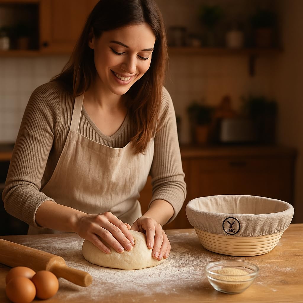 Y Inc. Set di 2 cestini per la lievitazione del pane, cestino ovale e rotondo (25,4 cm), cestini per lievitazione del pane, kit per la preparazione del pane.