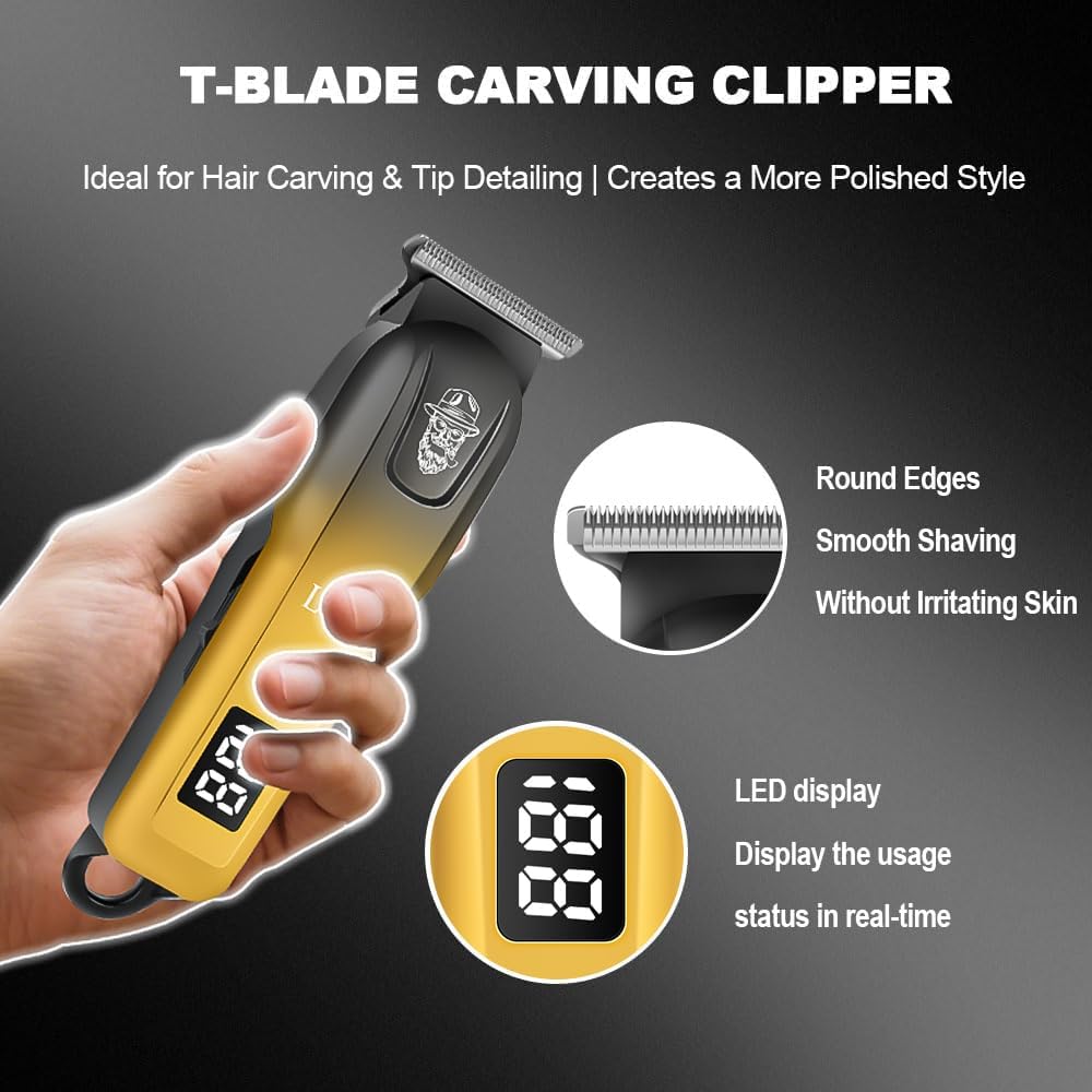 Hair Clippers for Men, with LED Display 4-Piece Cordless Hair Clippers, Beard Trimmer, Foil Shaver & Nose Trimmer, Complete Rechargeable Set for Home Barber Use (Black Gold)