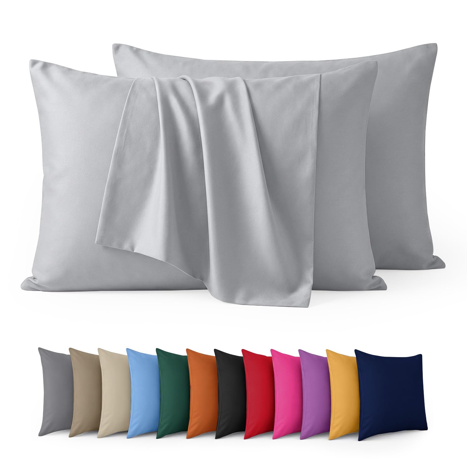 Aspire Homeware Silver Pillow Cases 2 Pack – 100% Brushed Microfiber Pillowcases Super Soft Envelope Closure Pillow Cover (50X75cm)