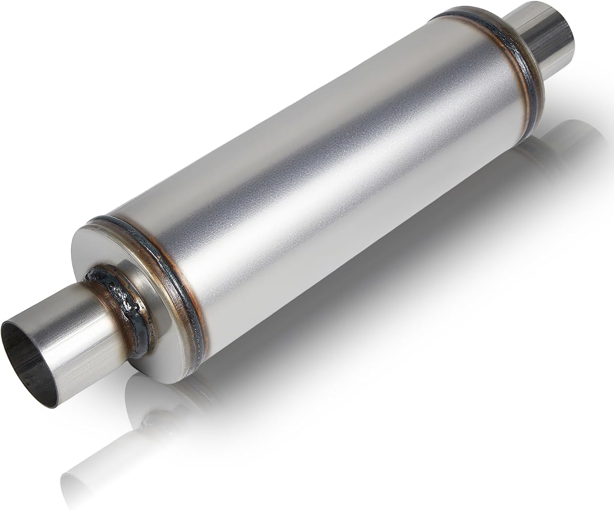 Silenciador de escape de rendimiento de 2,5"de acero inoxidable de 20" de longitud total | Diseño recto. Construcción Clamp-On o Weld-On de 4 capas para un sonido profundo sin drones. Tono agresivo.Para coches de camiones