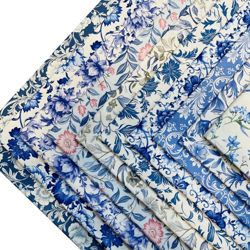 Image of 5 inchx5 inch50pcs Cotton Fabric Squares for Sewing Quilting Supplies-Blue Floral | Good quality wonderful colors beautiful patterns soft and sturdy 100% cotton fabric squares perfect for quilting projects