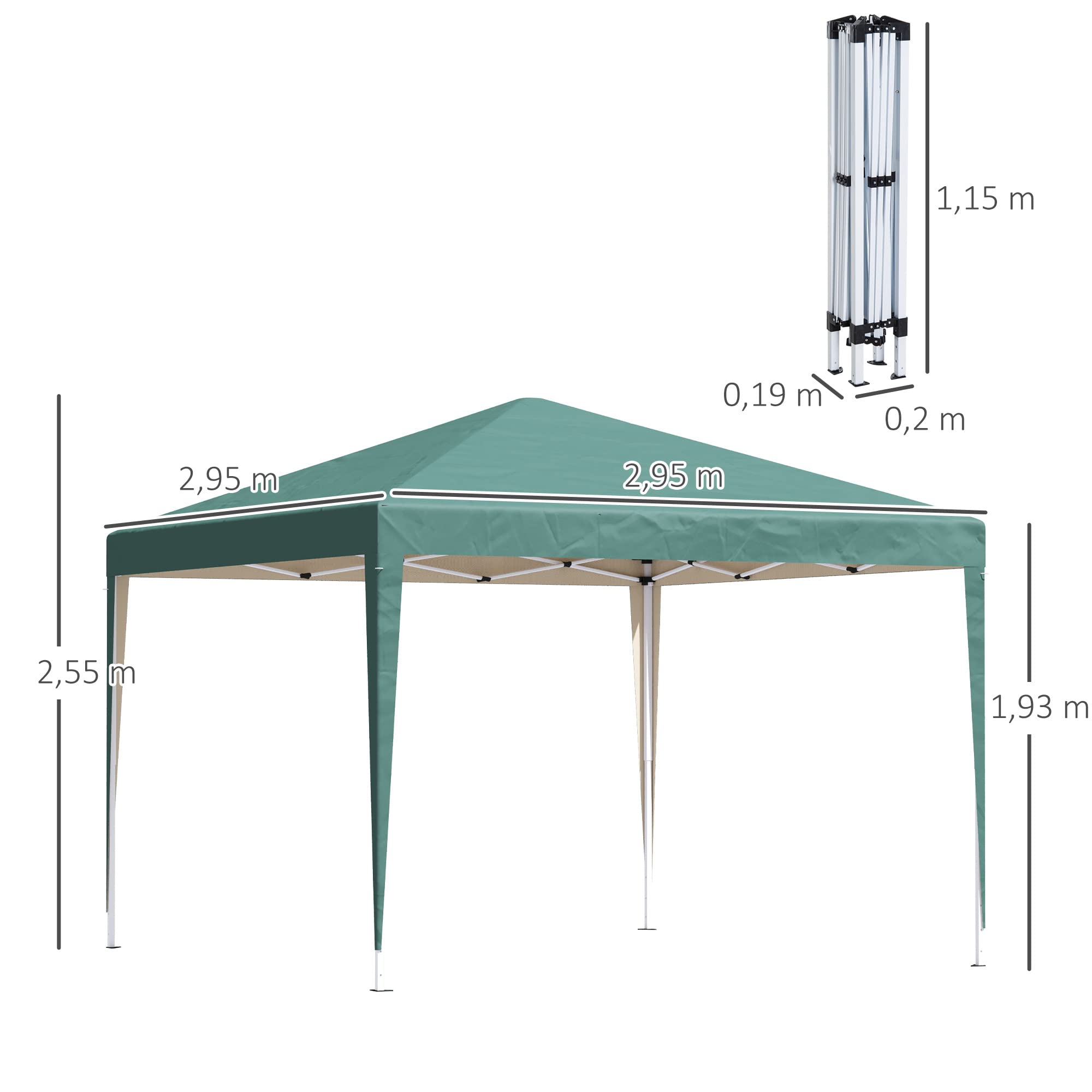 Outsunny Carpa Plegable Gazebo 3x3 m Cenador Plegable con Altura Ajustable en 3 Niveles Toldo Anti-UV y Bolsa de Transporte para Camping Fiestas Verde