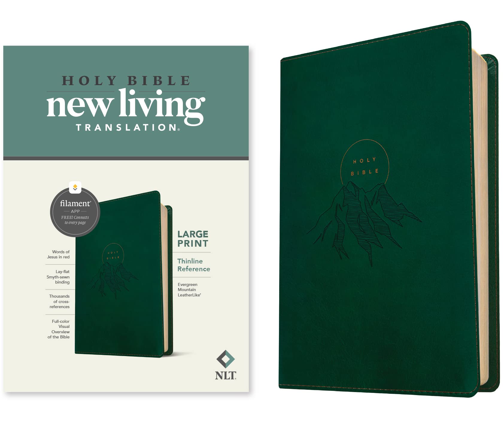 NLT Large Print Thinline Reference Bible, Filament Edition: New Living Translation, Evergreen Mountain, Leatherlike, Thinline Reference, Filament Enabled