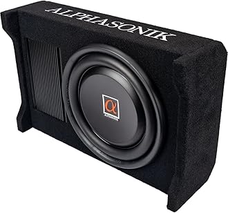 Alphasonik AS100A 10" 1200 Watts with a Built-in Amplifier Down Fire Shallow Mount Enclosed for Tight Spaces in Cars and Trucks, Slim Thin Loaded Subwoofer Air Tight Sealed Bass Enclosure