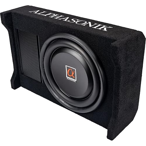 Alphasonik AS100A 10" 1200 Watts with a Built-in Amplifier Down-Firing Shallow Mount Enclosed for Tight Spaces in Cars and Trucks, Slim Thin Loaded Subwoofer Air Tight Sealed Bass Enclosure