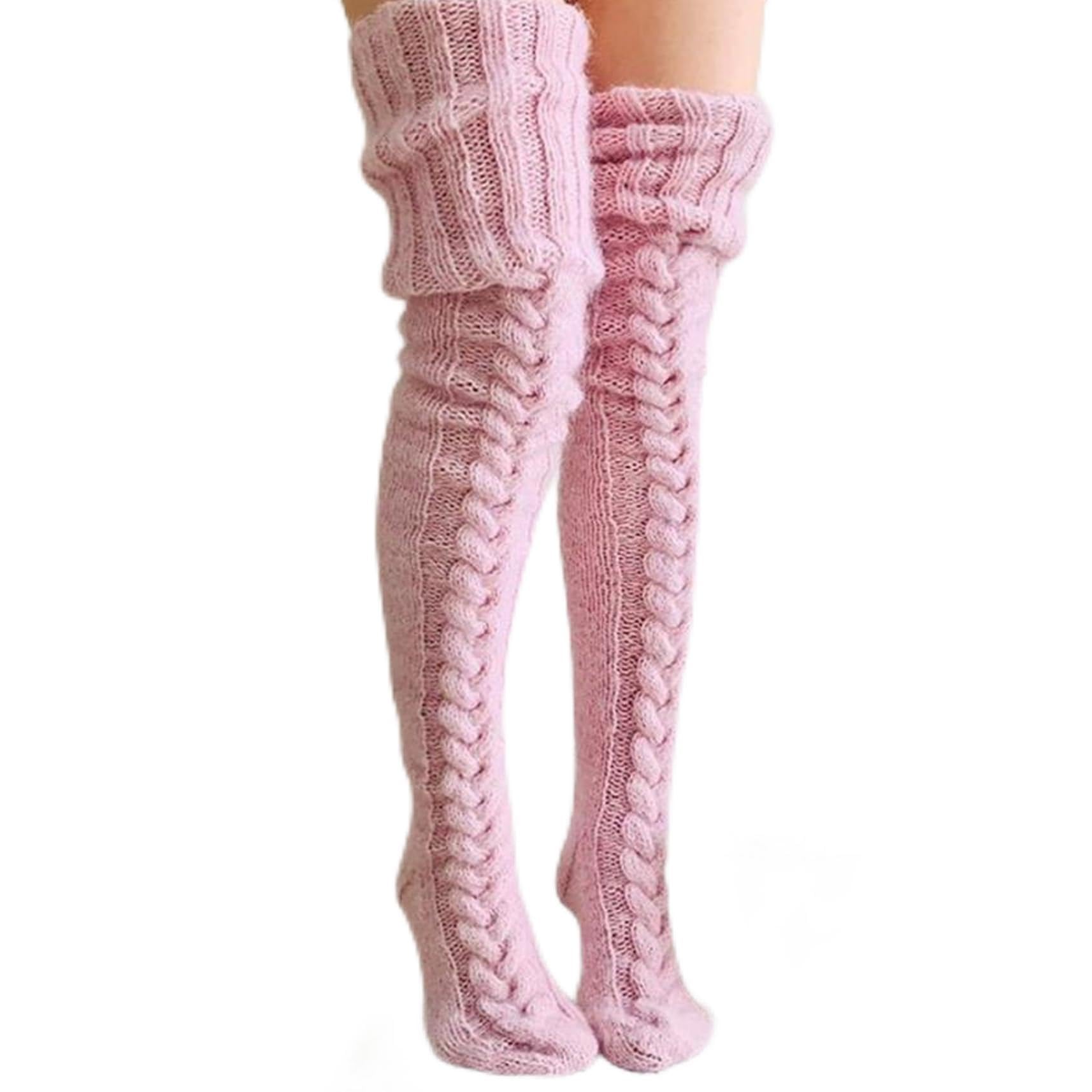 Calcetines altos de 33.5 pulgadas de altura Knit Knit Knee Calcetos altos para mujeres calientes sobre la rodilla Calentadores de piernas largas para mujeres Regalo de Navidad de invierno - rosa