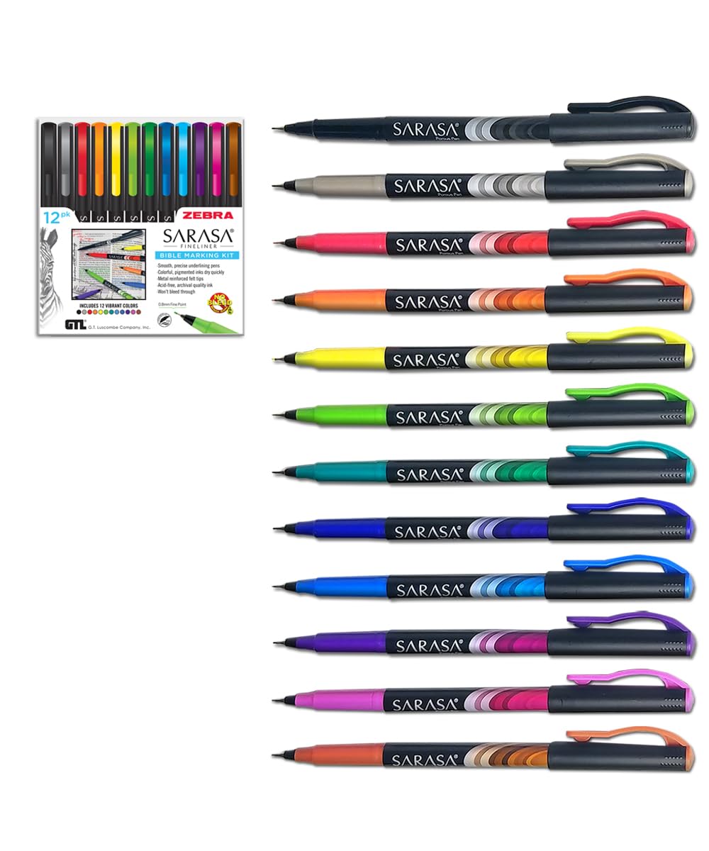 Zebra Sarasa Fineliner Bibelmarkierungs-Set, 12 Stück