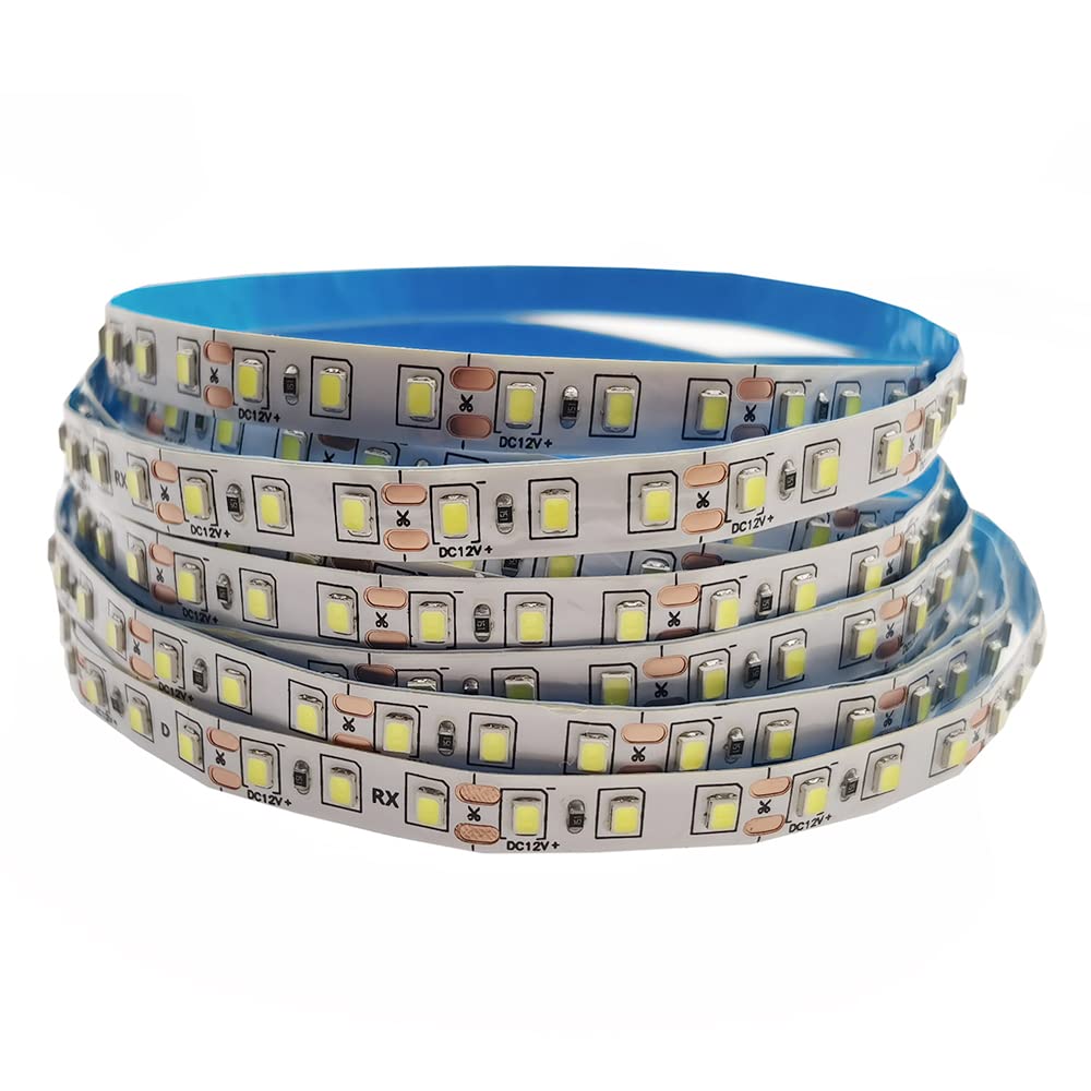 Vrabocry 5M 12V LED Strip Lights White 6500K Tape Light 600LED SMD2835 8mm Wide Cuttable Flexible Tape Lights IP20 Indoor Use LED Lighting