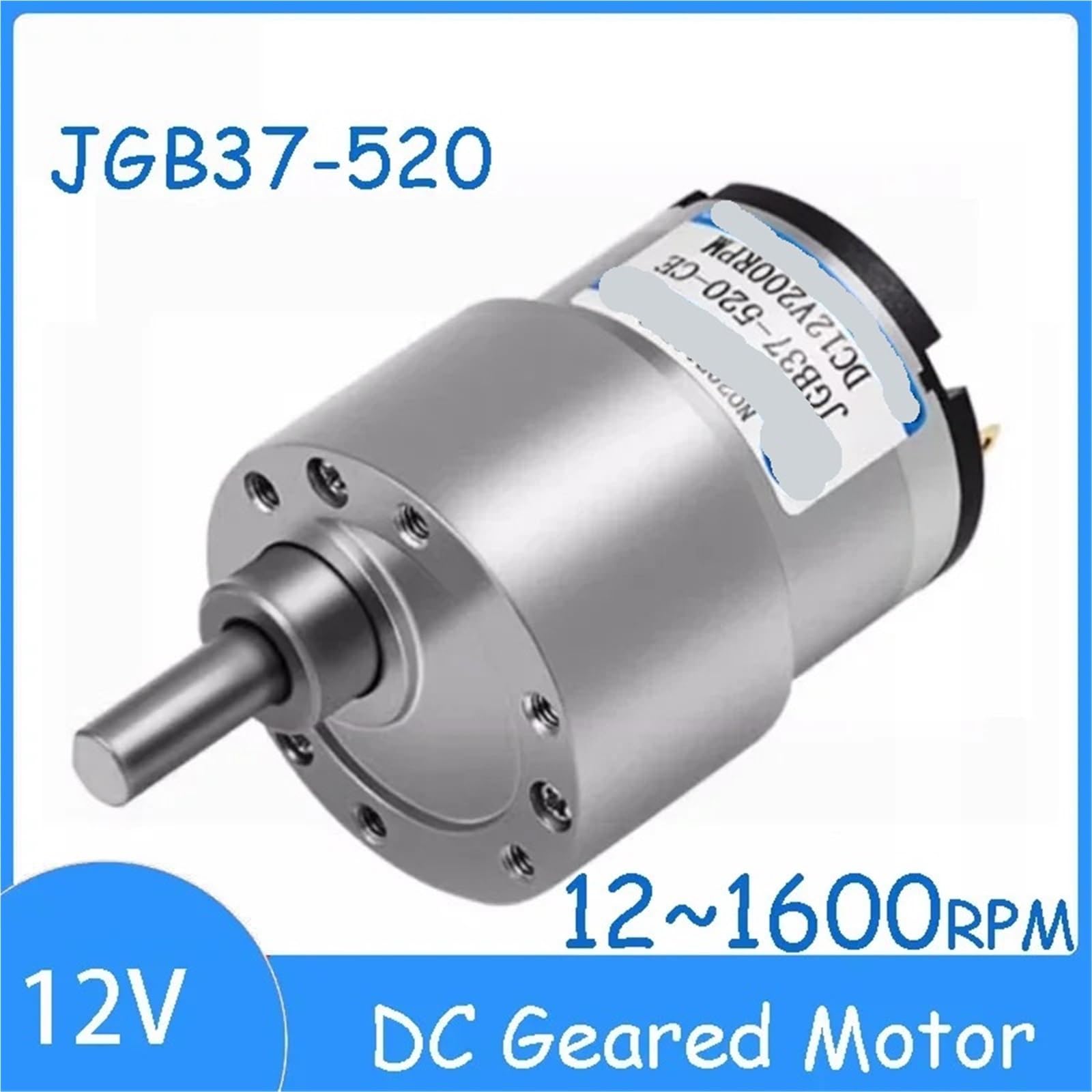 JGB37-520 Motorreductor Micro CC de 12V, 12~1600RPM, 7,8 W, 0,23~21KG.CM, eje de Motor de velocidad ajustable de alto par, 15mm de largo(35000)
