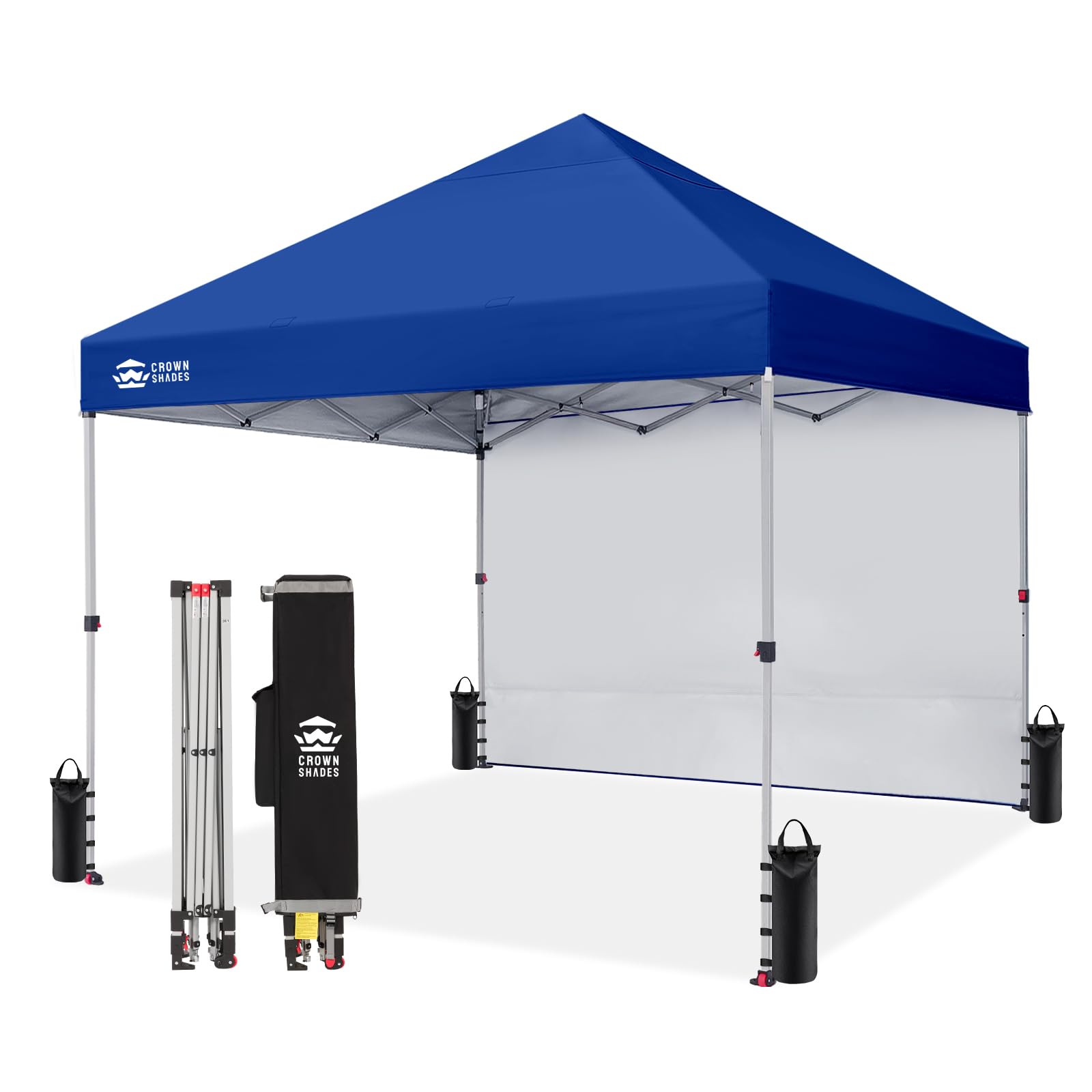CROWN SHADES 8x8 Pop Up Canopy with 1 Side Wall, Beach Tent, Navy Blue