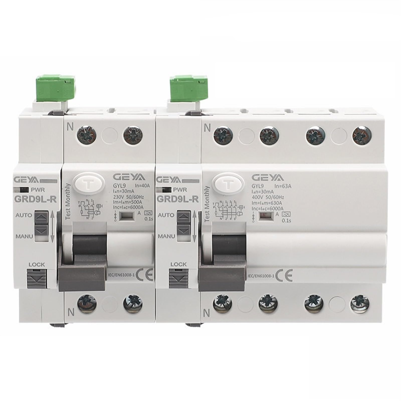 GVBAEPIEO GRD9L-R Auto Recloser with A Type RCCB RCD ELCB 40A 63A 30mA 100mA 300mA Safety Breaker(A Type-4P-63A-100mA)