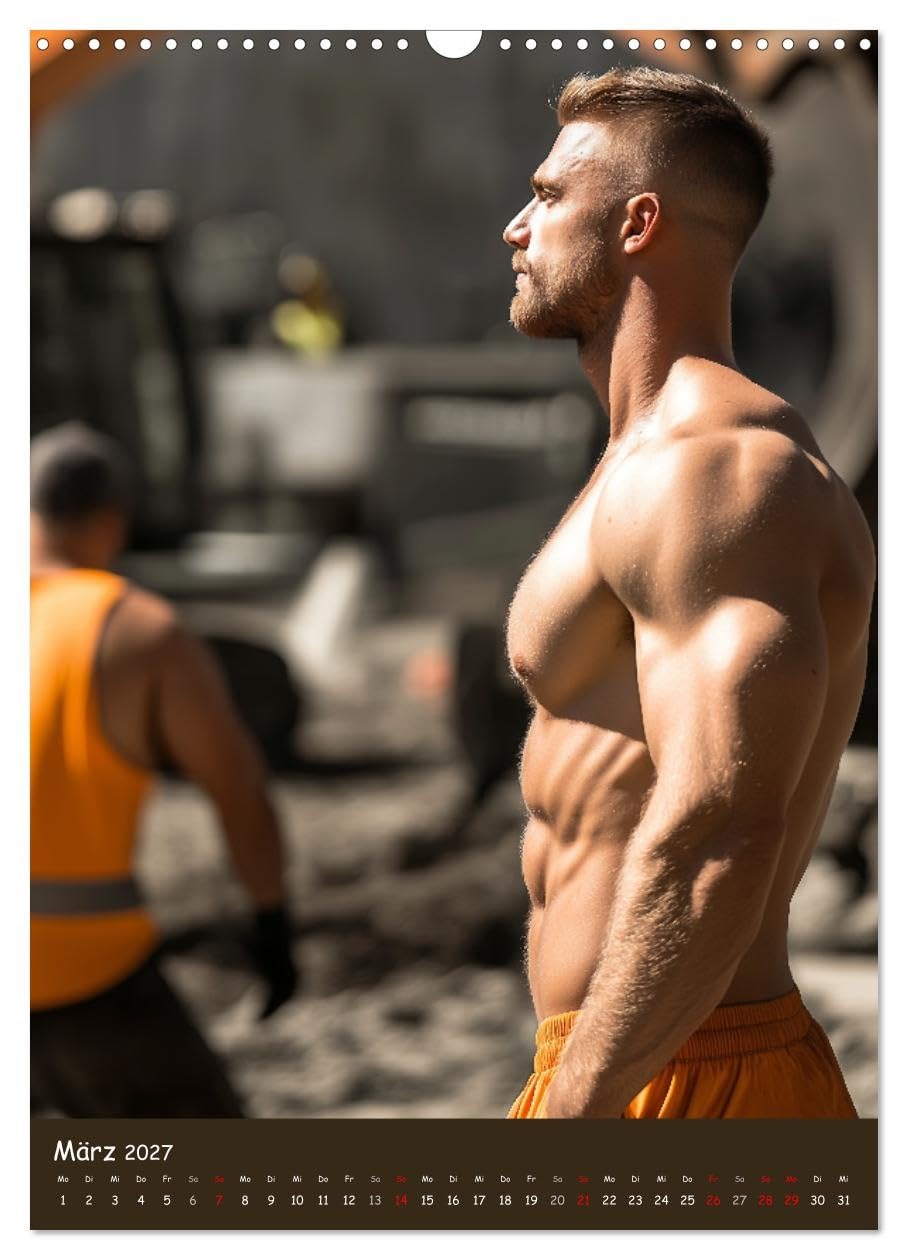 CALVENDO - Harte Männer - Sexy Bauarbeiter mit Sixpack (Wandkalender 2027 DIN A3 hoch), Monatskalender: Erotischer Männerkalender mit sexy Bauarbeitern. Nackt, muskulös und verschwitzt. Harte Körper,