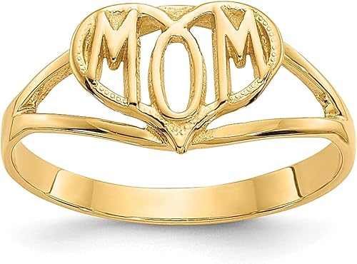 ICE CARATS Anillo de corazón de oro amarillo de 14 quilates para mamá, joyería fina para mujer, regalos para ella, Oro amarillo de 14 k, oro amarillo