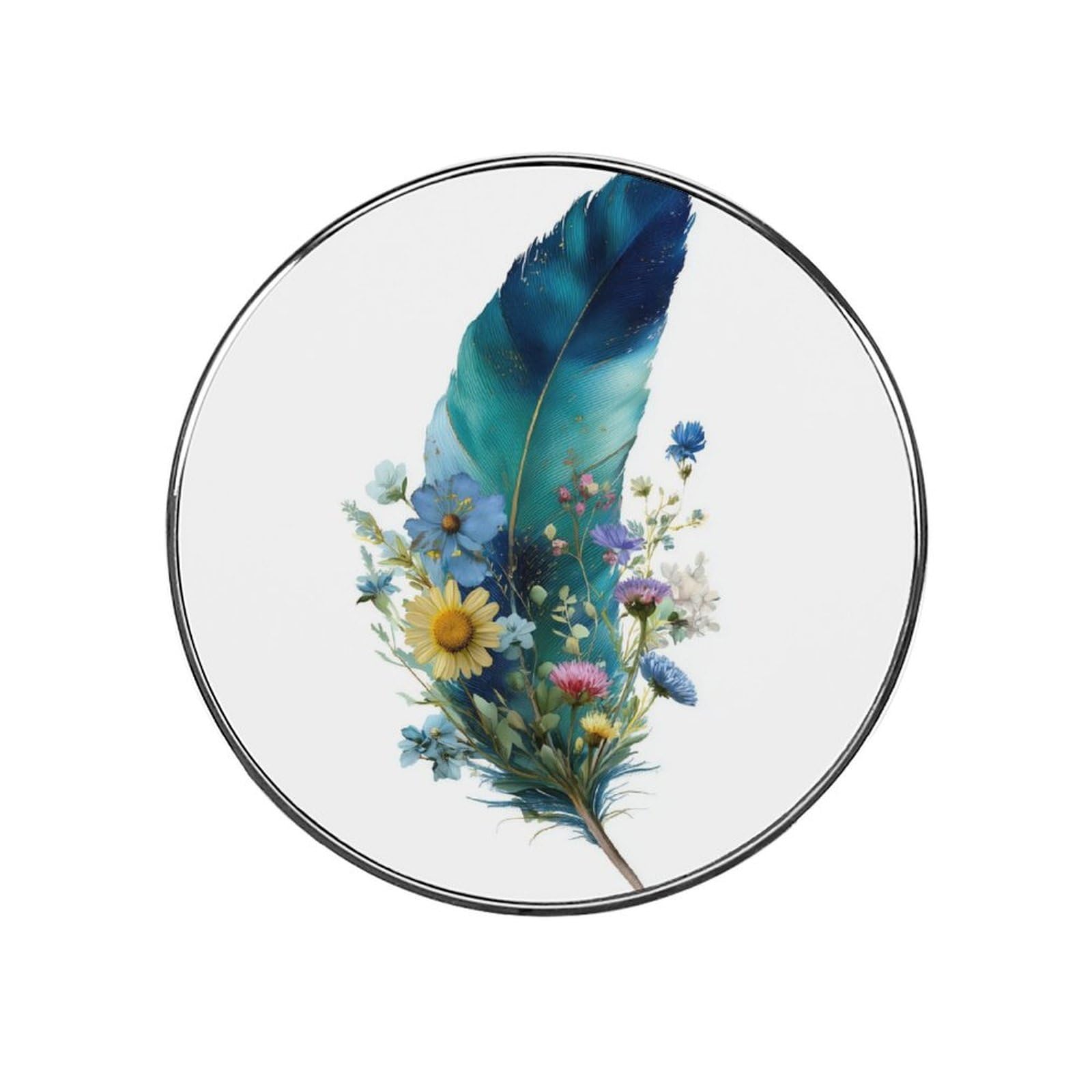 Watercolor Feather with Wildflowers Fridge Magnets DIY Art Round Magnetic Refrigerator Sticker for Home Kitchen Car Garage Decor