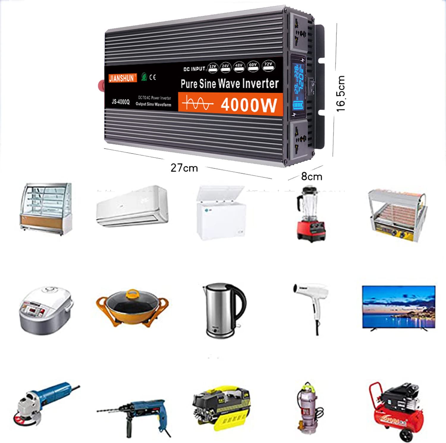 4000 W 5000 W 6000 W Przetwornica czystej fali sinusoidalnej 12 V 24 V 48 V 60 V do 220 V Samochodowa przetwornica dużej mocy, do lodówek, samochodów, kuchenek mikrofalowych, sprzętu medycznego itp.