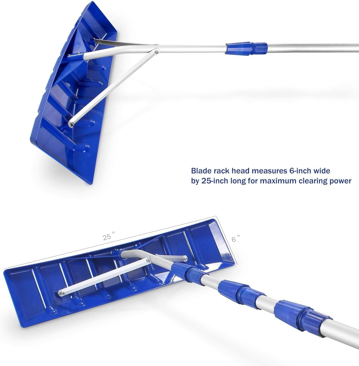 21 FT Adjustable Telescoping Snow Roof Rake Twist-N-Lock Snow Rake for Roof with 6" X 25" Poly Blade Snow Shovel for Cleaning Roof Snow