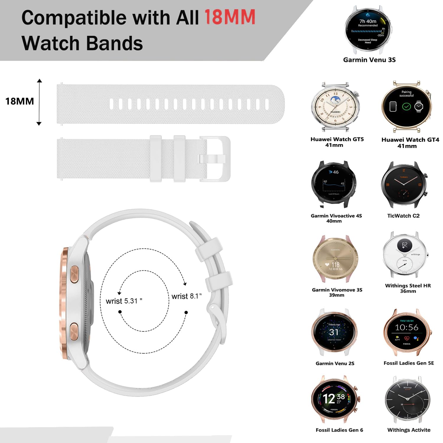 18mm, 20mm, 22mm Garmin Szybko zwalniany elastyczny silikonowy pasek dla mężczyzn i kobiet