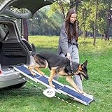 Hunderampe Auto Klappbar- Teleskop Alu Rampe für große Hunde - Stabile Hundetreppe Auto & SUV - rutschfest - Reflektierende Seiten - Hundeleiter Auto - 90kg Belastbarkeit - Befestigungsclip - Blau