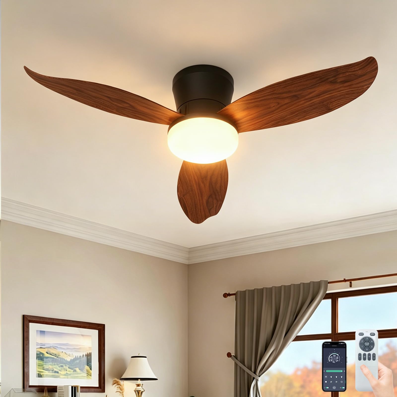 36" in ABS Effetto Legno Lampadario a Ventola da Soffitto LED