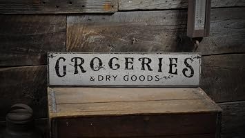 Rustic Wood Plaque Sign Vintage Primitive Funny Decor Groceries & Dry Goods Kitchen Distressed For Door Home Kitchen Garden Living Room Store Cafes Gate Garage Club Bar Wood Sign 6" x 16"