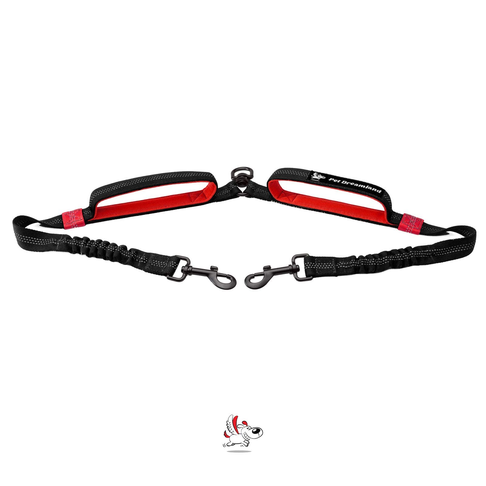 Pet Dreamland Exquisite Dual Dog Leash Coupler No Tangle Swivel. Premium Quality & Perfect for Walking Two Medium Dogs. You Will Absolutely Love This Amazing Double Attachment (Black & Red)