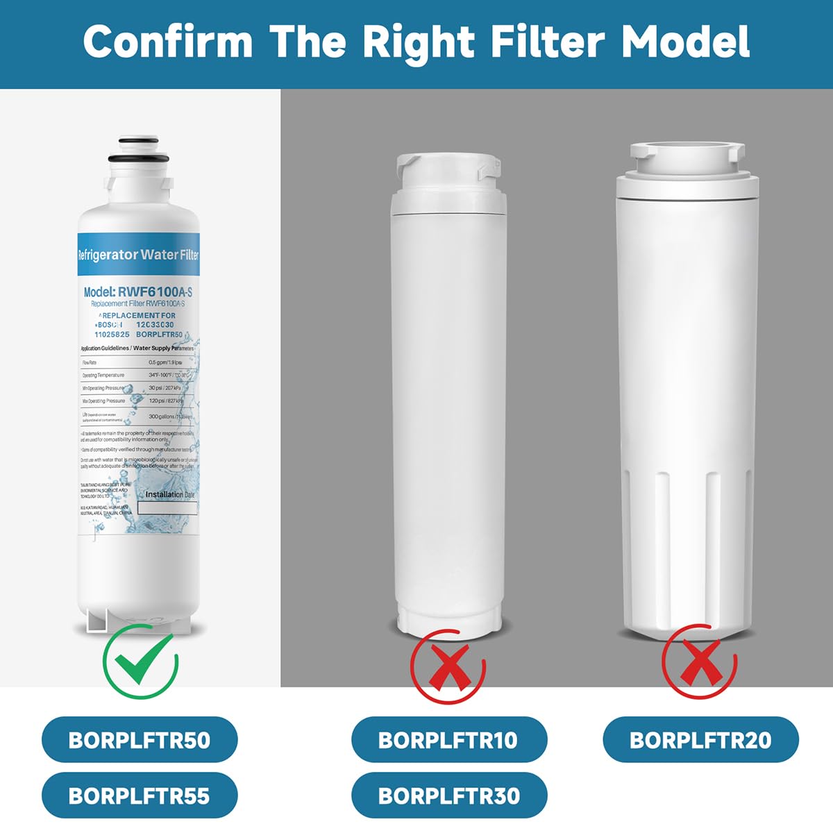 Bosch UltraClarity Pro, BORPLFTR55, RA450022, REPLFLTR55 Cartouche de filtre à eau, polypropylène (PP), blanc