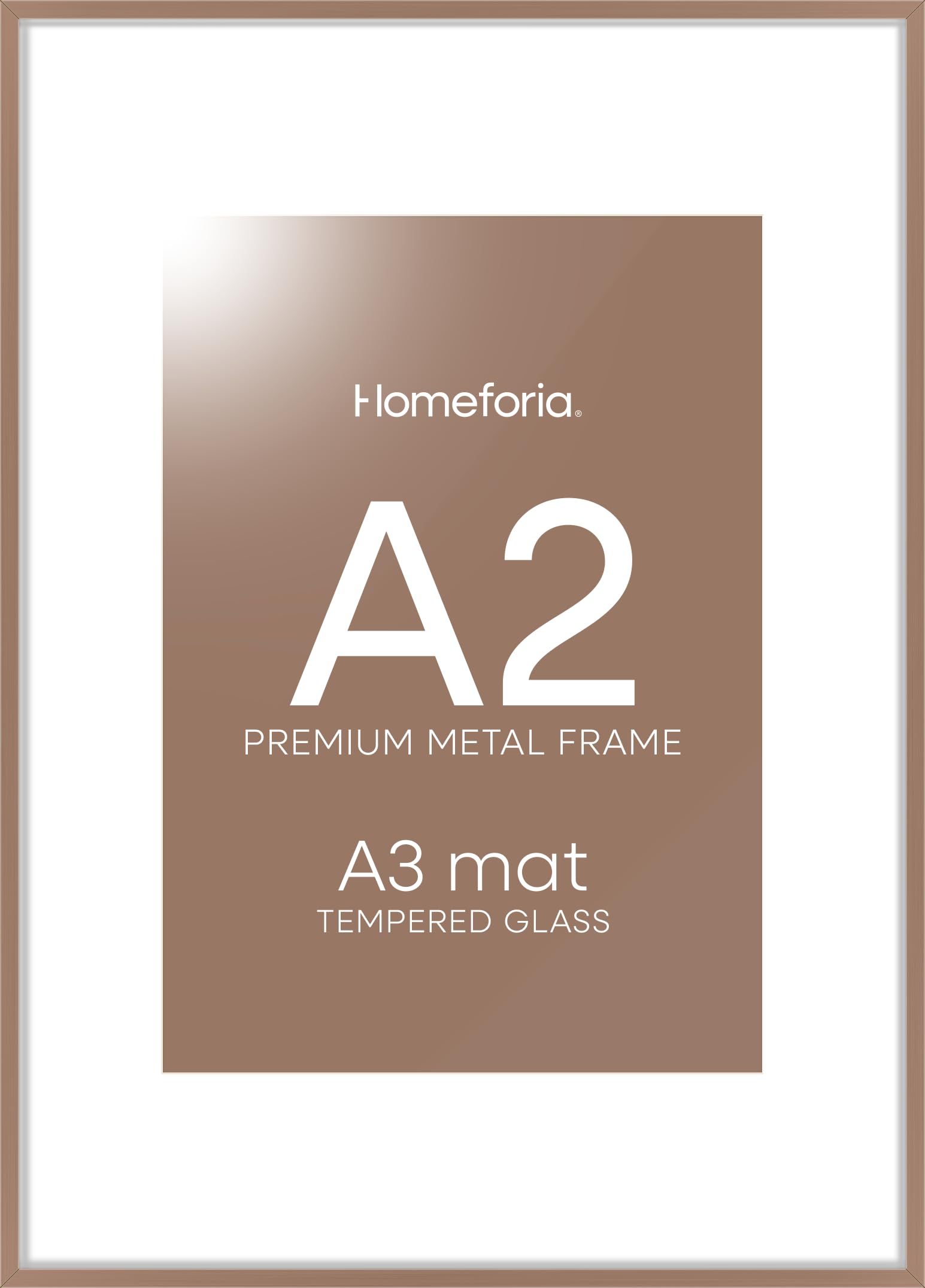 Homeforia A2 Mocha Picture Frame, High-End Metal, A3 Mat, Glass | High End Aluminum, Tempered Glass, Acid-Free A3 Removable Mat, A2 Edge-to-Edge Display, Wall Kit, Set Of 1