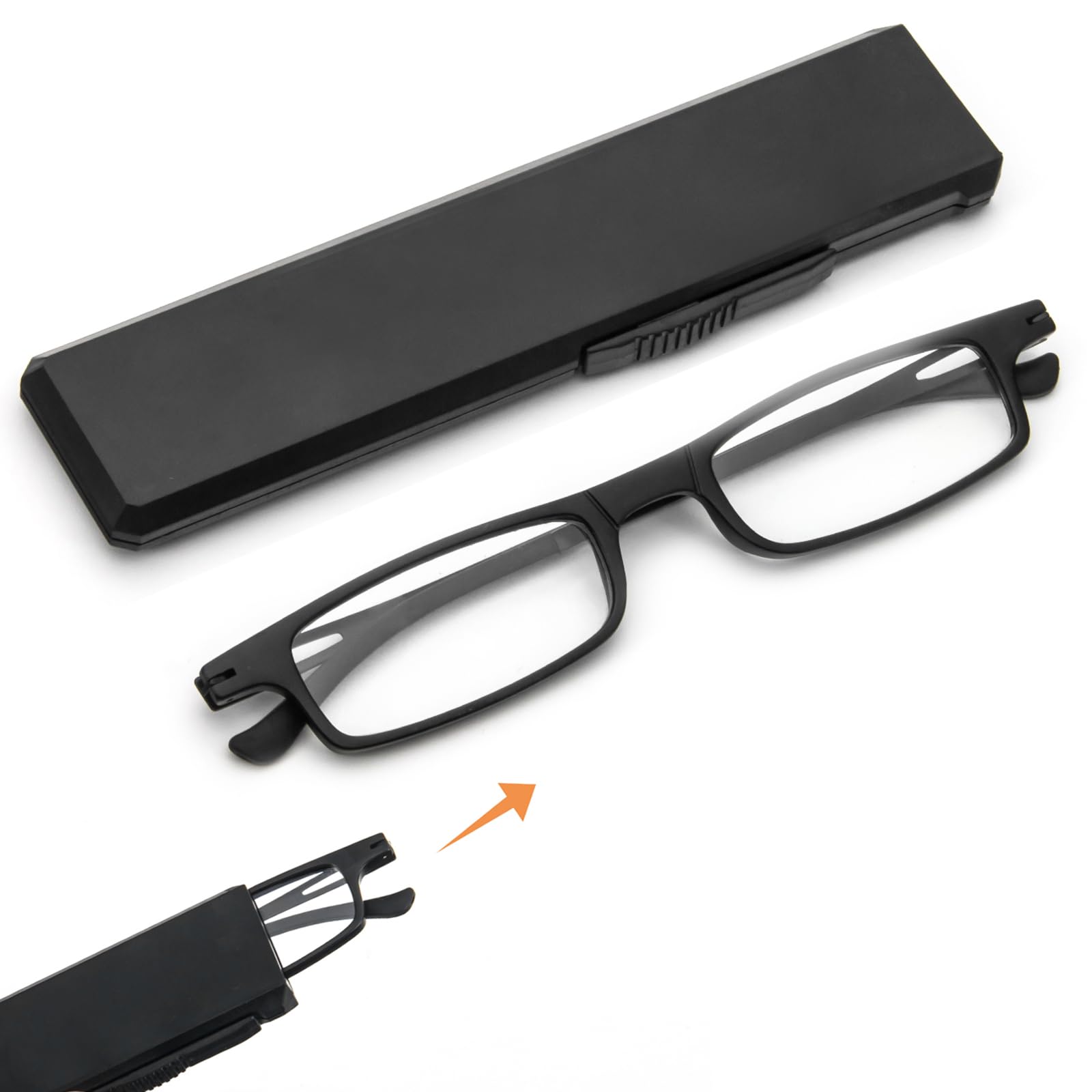 REAVEE Folding Reading Glasses for Men Women Ultra Thin Blue Light Blocking Anti UV/Eyestrain Computer TR90 Slim Foldable Portable Readers with Compact Flat Case, Black +1.0