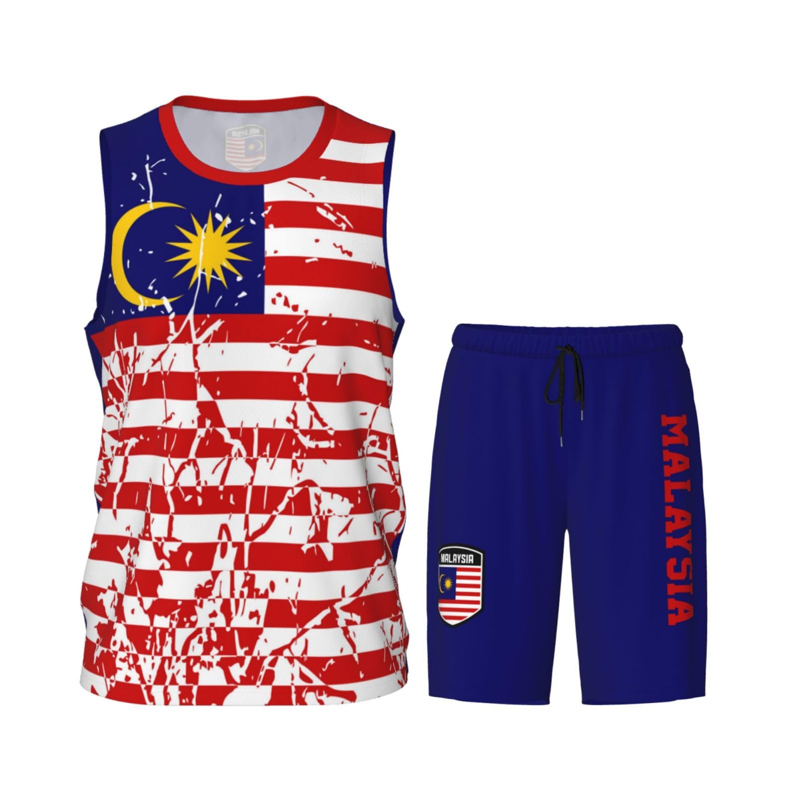 Malaysia Flag Grain (3) Basketball Jersey Uniform Suit for Men Women Adults Training Athletic Set