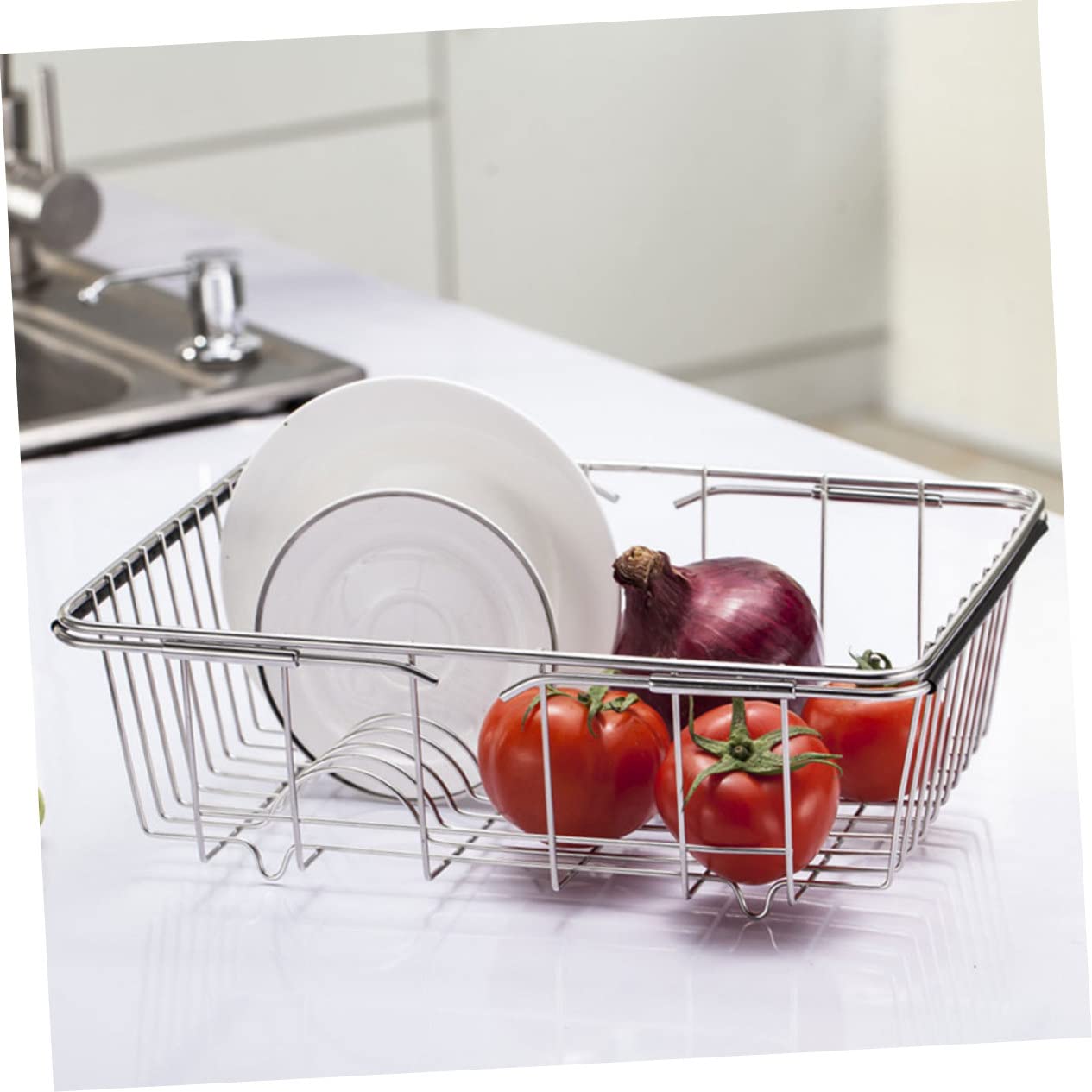 Passoire D’évier Cuisine Extensible en Acier Inoxydable, Argenté