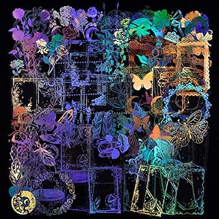 160 Sheets Holographic Shiny Stickers, Vintage Transparent Resin Decorative Decals Stickers, Butterfly, Mushroom, Flower Sticker Pack, DIY Crafts Album Phone Cases Laptops Calendars Notebook