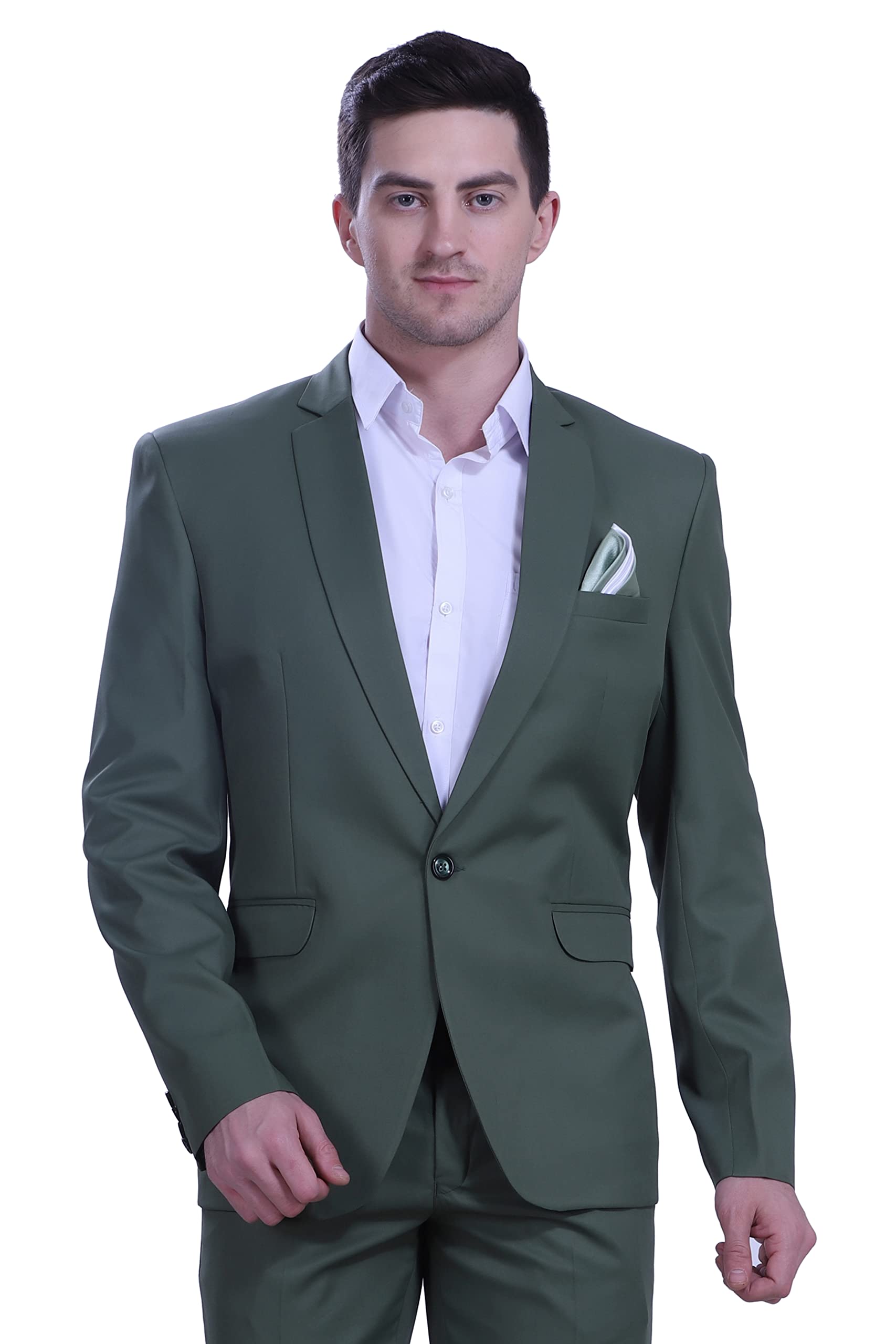 Men's Olive Green Slim Fit Two-Piece Suit, Single Button, Notch Lapel, Formal Wear-picture-34