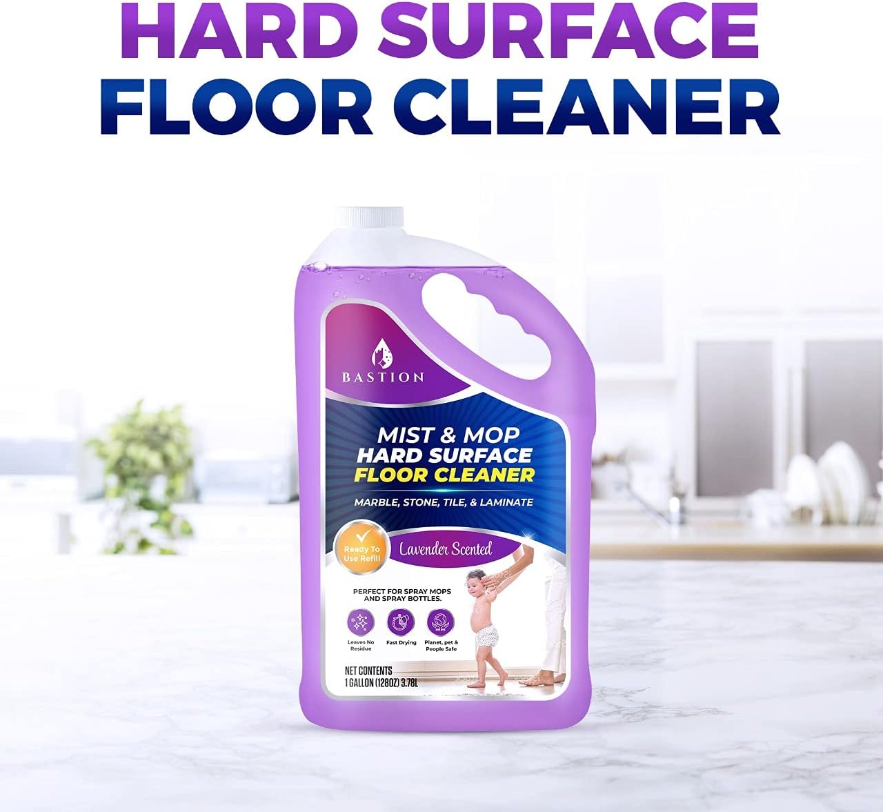 Hard Surface Floor Cleaner Solution - Ready-To-Use - Spray Mop Liquid - for Marble, Stone, Granite, Tile, Vinyl, Laminate, Linoleum - Lavender, 1 Gallon Bottle : Health & Household