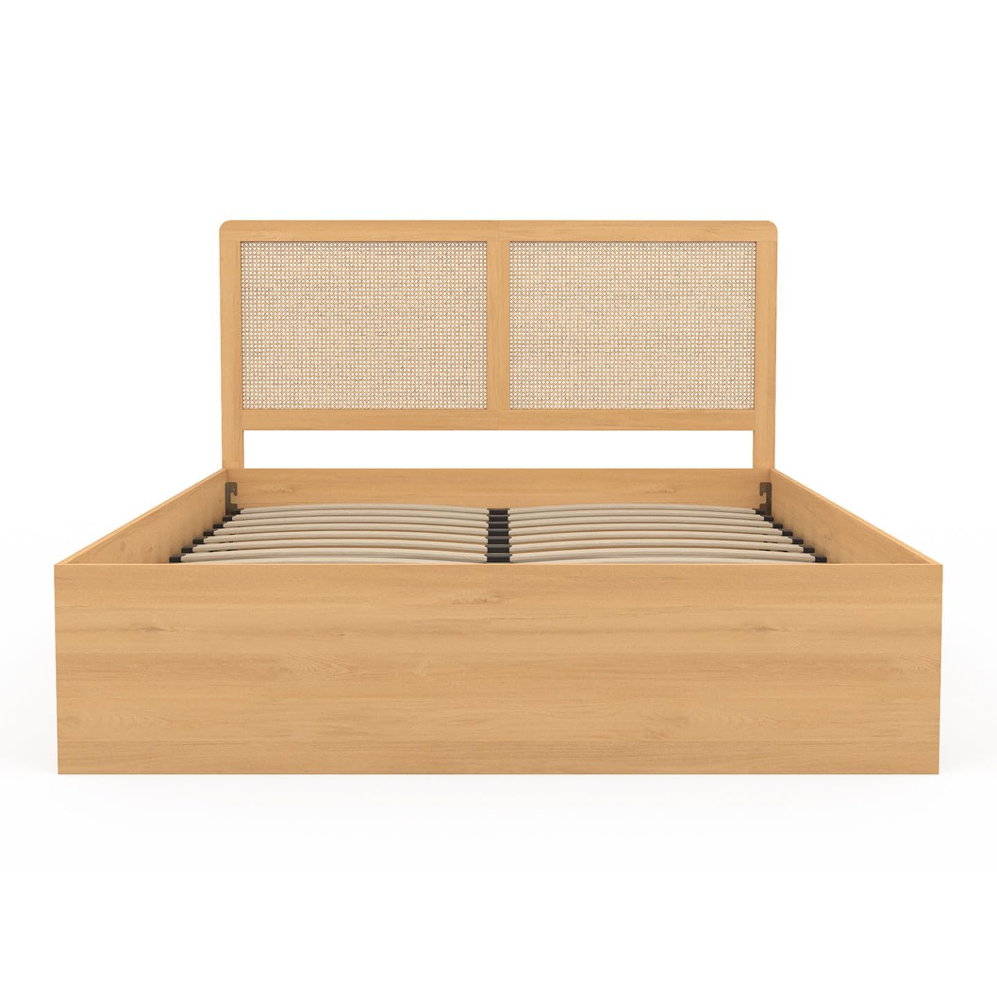 IDMarket - Cama de matrimonio EDHEN con cabecero de caña 140 x 190 cm color madera