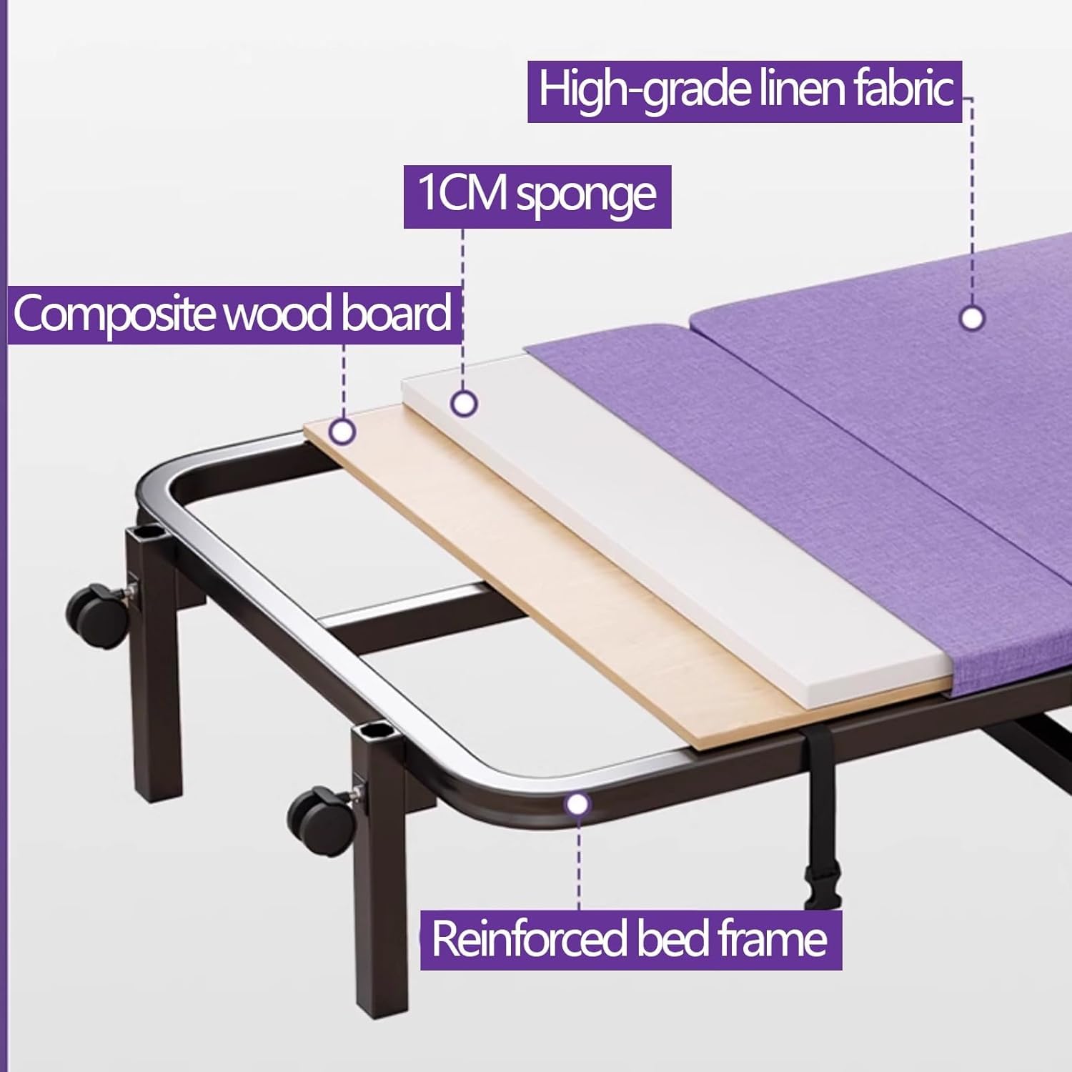 Comfortabel kampeerbed Opvouwbaar bed met matras Draagbaar campingbedje voor gasten met wielen Campingbed ondersteunt 331 lbs