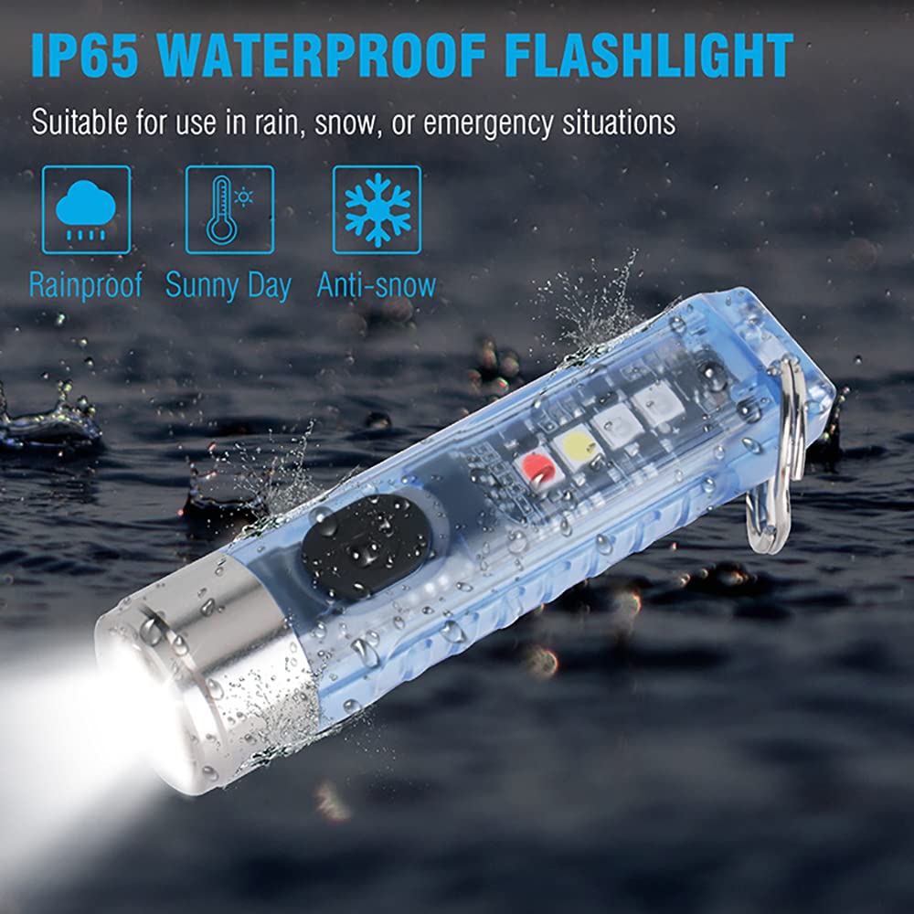 Mini Lampe De Poche Porte-clés Rechargeable 400 Lm - 12 Modes (dont UV, Rouge, Bleu) - IPX6, USB-C - Pour EDC, Urgences