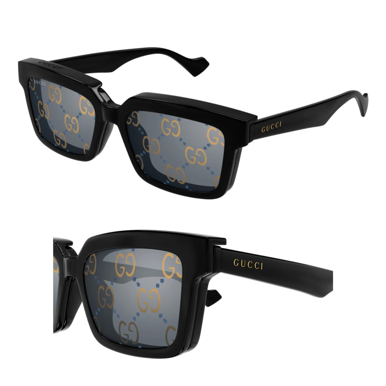 Gucci GG1543S Lettering Logo Square-Shaped Non-Polarized Sunglasses for Men Includes Luxury Eyewear Kit Black Frame with Transparent Lens